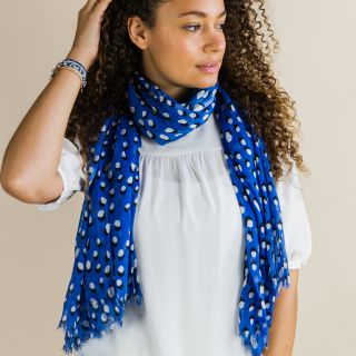 Blue Cotton Scarf with Shadow Dot Print by Peace of Mind